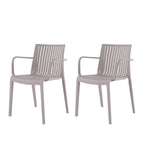 Set of Two Taupe Heavy Duty Plastic Outdoor Stacking Arm Chairs  Warm Home View