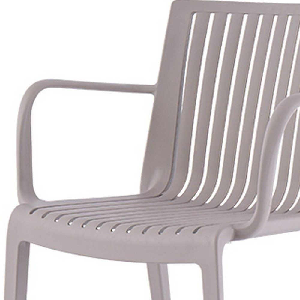 Set of Two Taupe Heavy Duty Plastic Outdoor Stacking Arm Chairs  Warm Home View