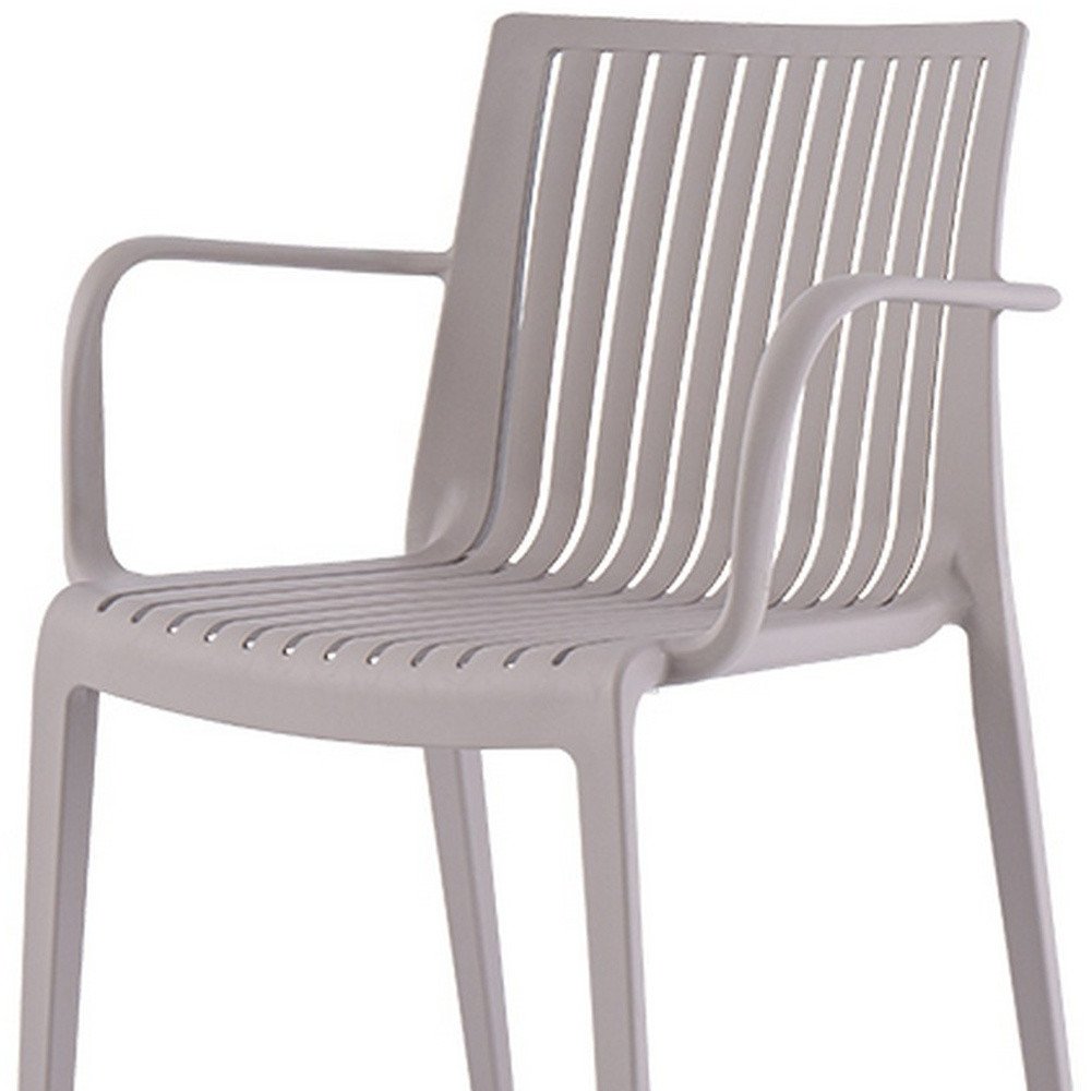 Set of Two Taupe Heavy Duty Plastic Outdoor Stacking Arm Chairs  Warm Home View