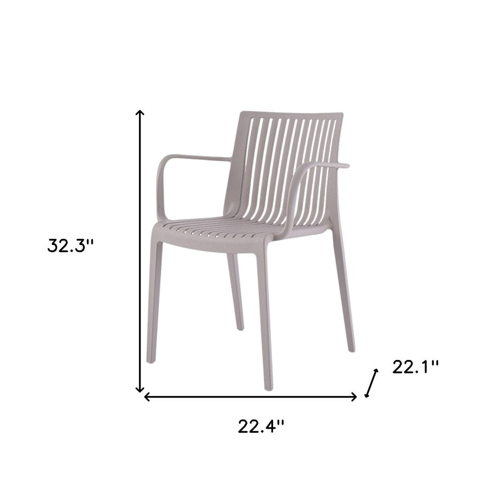 Set of Two Taupe Heavy Duty Plastic Outdoor Stacking Arm Chairs  Warm Home View