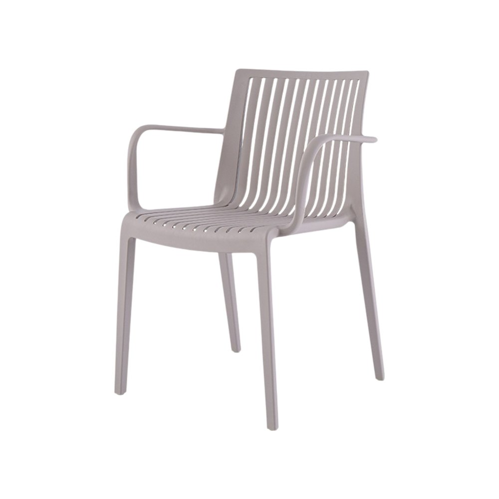 Set of Two Taupe Heavy Duty Plastic Outdoor Stacking Arm Chairs  Warm Home View