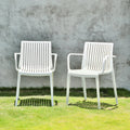 Set of Two White Heavy Duty Plastic Outdoor Stacking Arm Chairs – Weather Resistant  Warm Home View