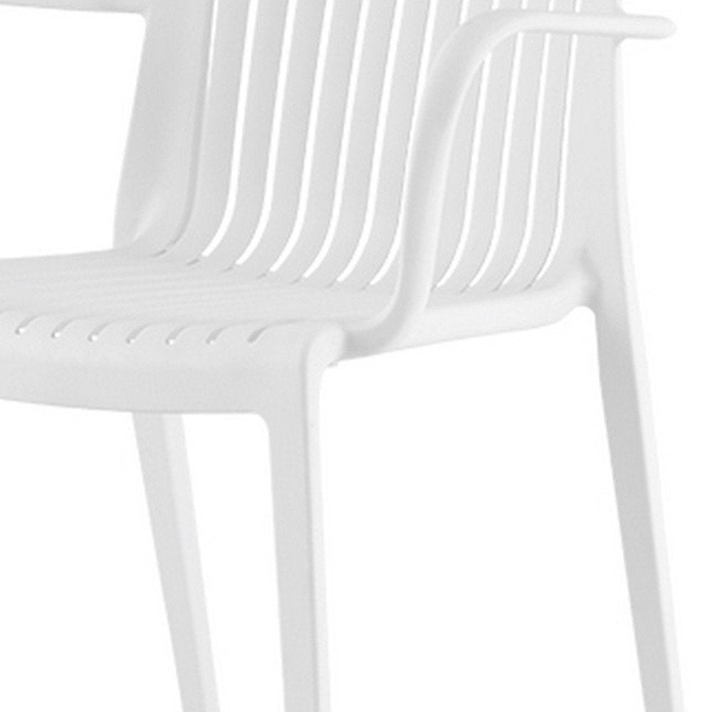 Set of Two White Heavy Duty Plastic Outdoor Stacking Arm Chairs  Warm Home View