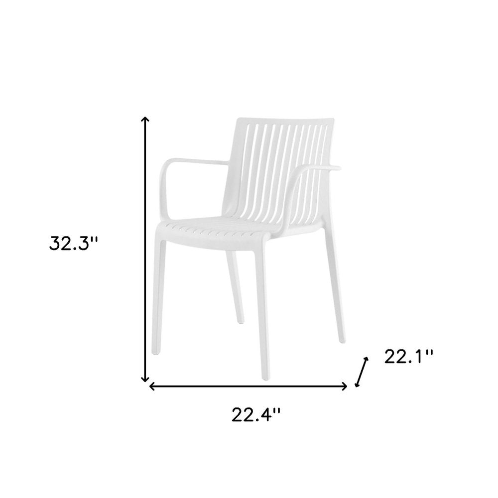 Set of Two White Heavy Duty Plastic Outdoor Stacking Arm Chairs  Warm Home View