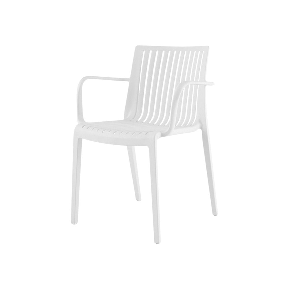 Set of Two White Heavy Duty Plastic Outdoor Stacking Arm Chairs  Warm Home View