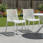 Set of Two White Heavy Duty Plastic Outdoor Stacking Arm Chairs  Warm Home View