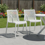 Set of Two White Heavy Duty Plastic Outdoor Stacking Arm Chairs – Weather Resistant  Warm Home View