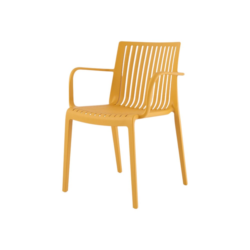 Set of Two Yellow Heavy Duty Plastic Outdoor Stacking Arm Chairs  Warm Home View