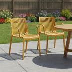 Set of Two Yellow Heavy Duty Plastic Outdoor Stacking Arm Chairs  Warm Home View