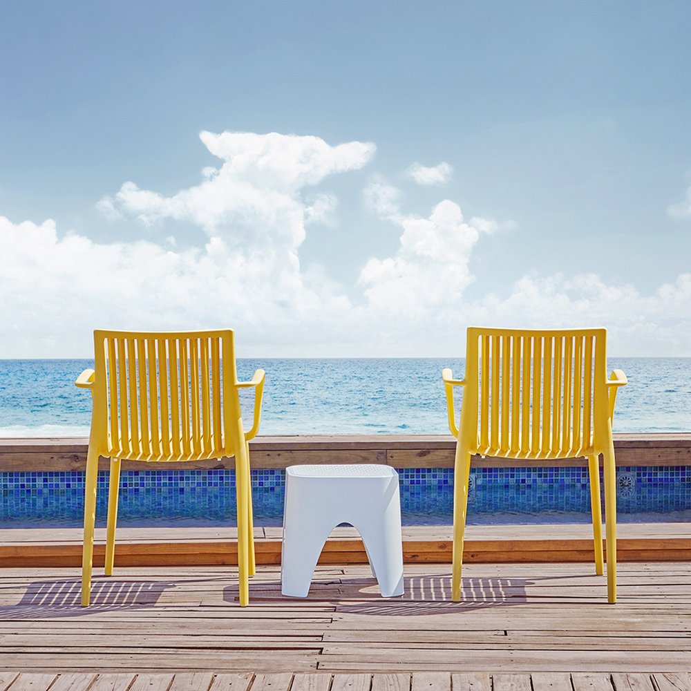 Set of Two Yellow Heavy Duty Plastic Outdoor Stacking Arm Chairs – Weather Resistant  Warm Home View
