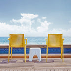 Set of Two Yellow Heavy Duty Plastic Outdoor Stacking Arm Chairs – Weather Resistant  Warm Home View
