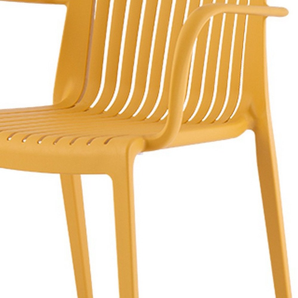 Set of Two Yellow Heavy Duty Plastic Outdoor Stacking Arm Chairs  Warm Home View