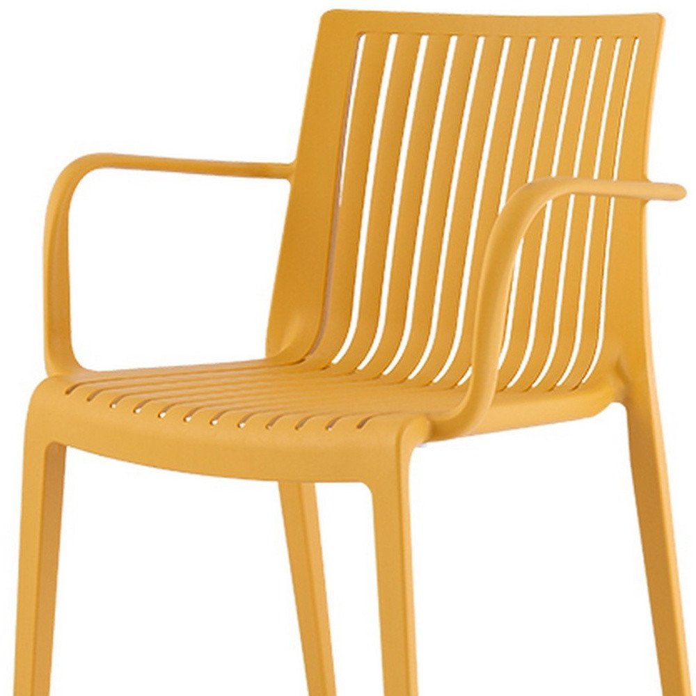 Set of Two Yellow Heavy Duty Plastic Outdoor Stacking Arm Chairs  Warm Home View