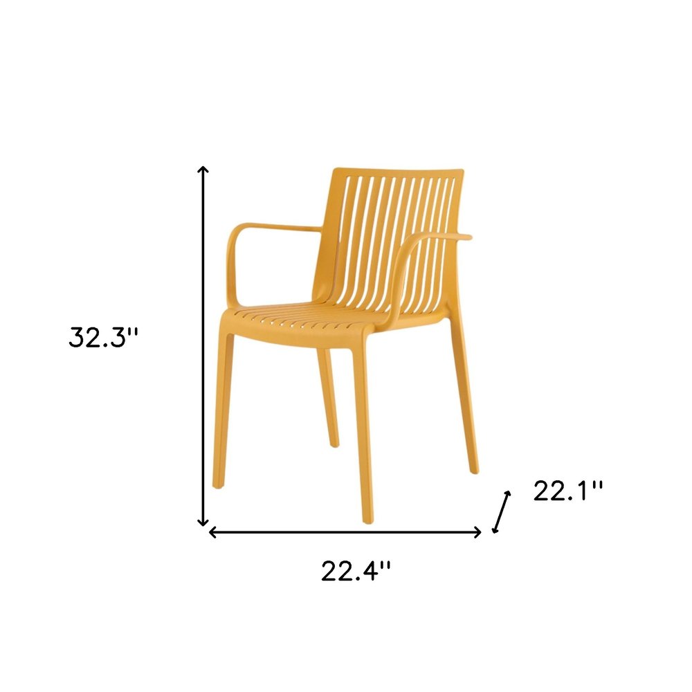 Set of Two Yellow Heavy Duty Plastic Outdoor Stacking Arm Chairs  Warm Home View
