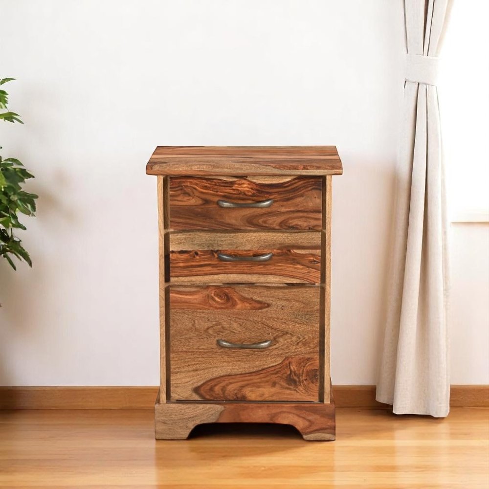 30" Natural Solid Wood Three Drawers Filing Cabinet  Warm Home View