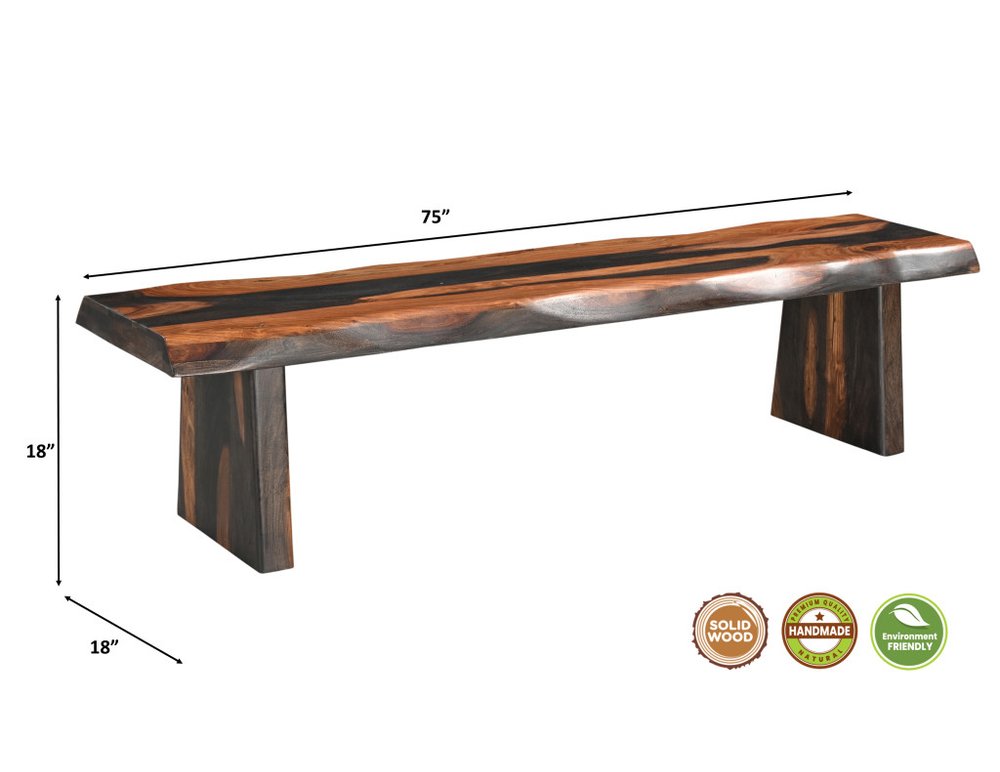 75" Brown Solid Wood Live Edge Dining Bench  Warm Home View