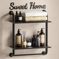 Tinpin Bathroom Shelves Wall Mounted Rustic Farmhouse Pipe Shelves Wall Shelves 2-Tier Industrial Pipe Shelving Floating Shelf Wall Decor for Bathroom Kitchen Bedroom Living Room 17.3in Black  Warm Home View
