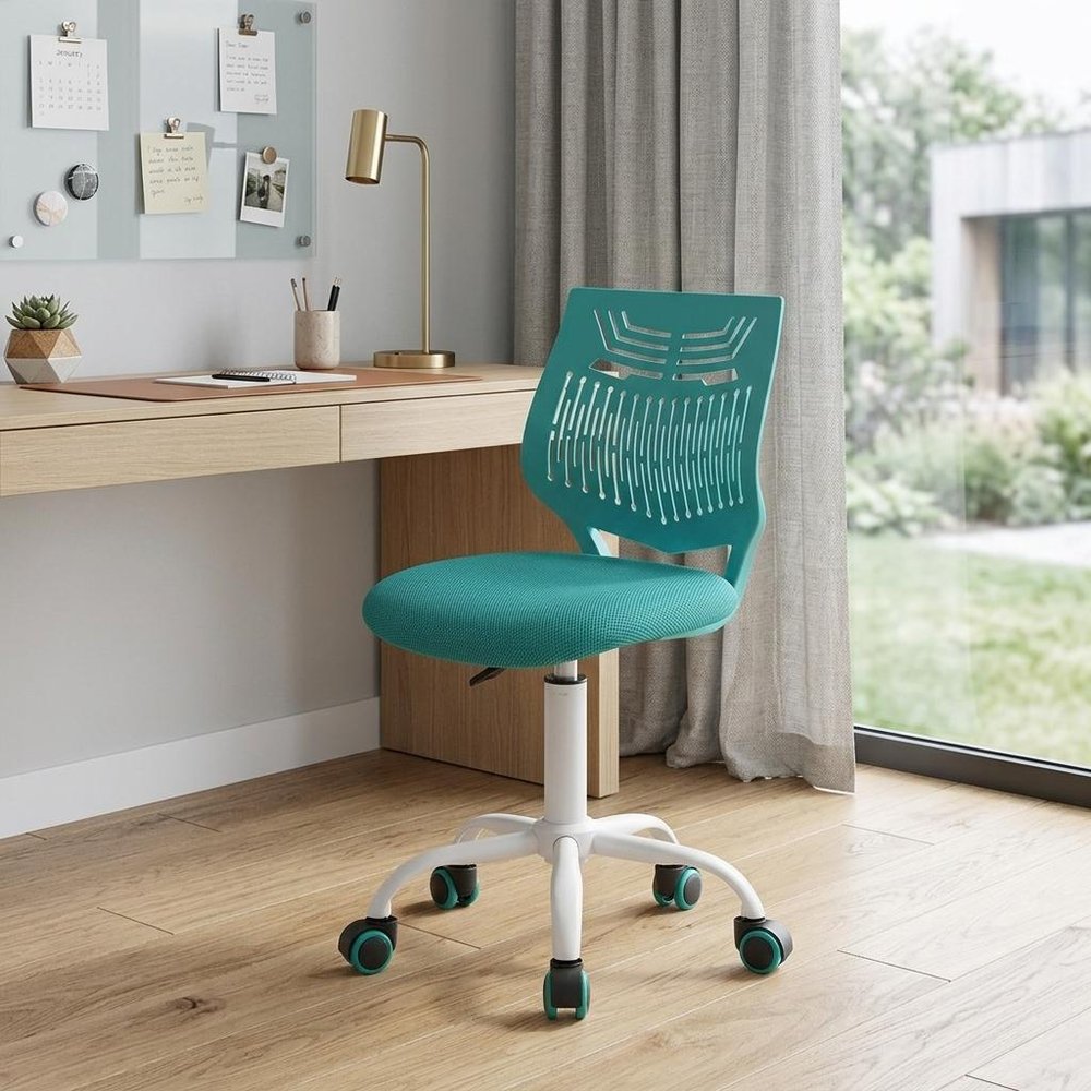 Turquoise and White Adjustable Height Swivel Rolling Office Chair  Warm Home View