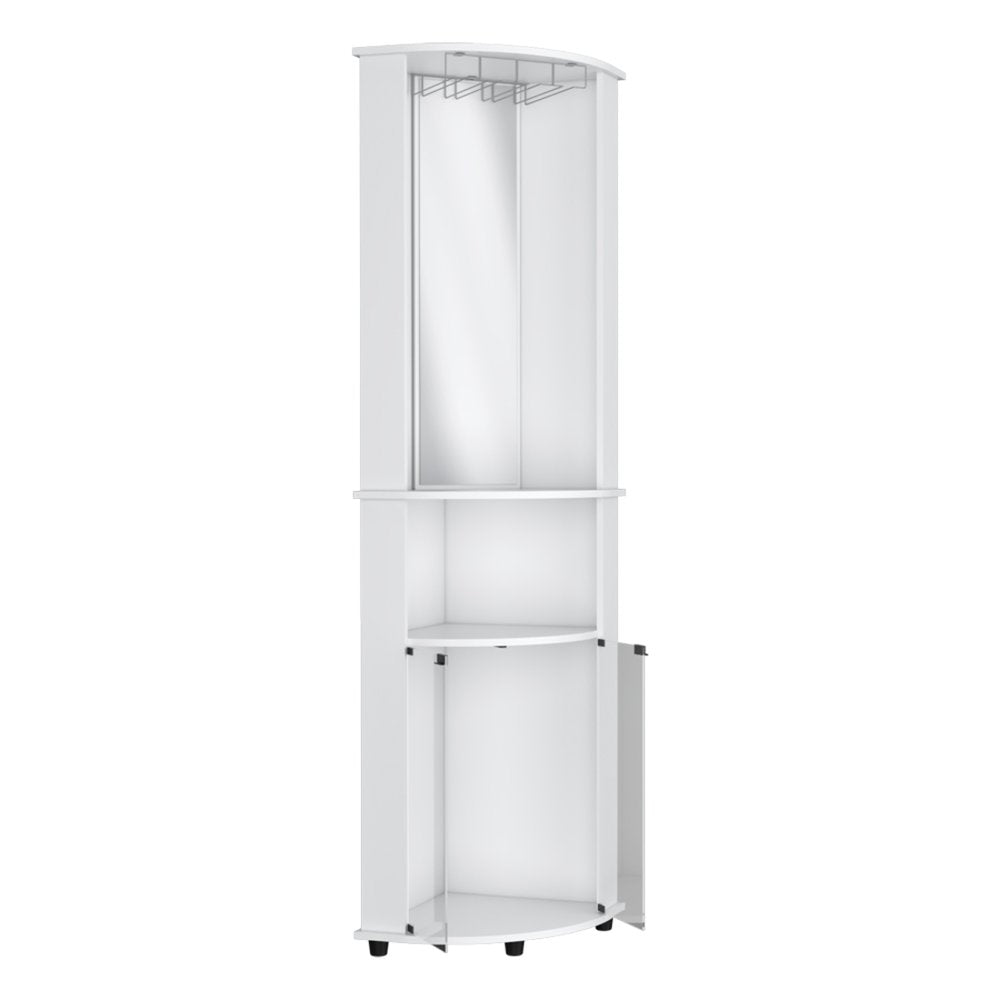 75" White Wood Corner Bar Cabinet With Three Shelves  Warm Home View