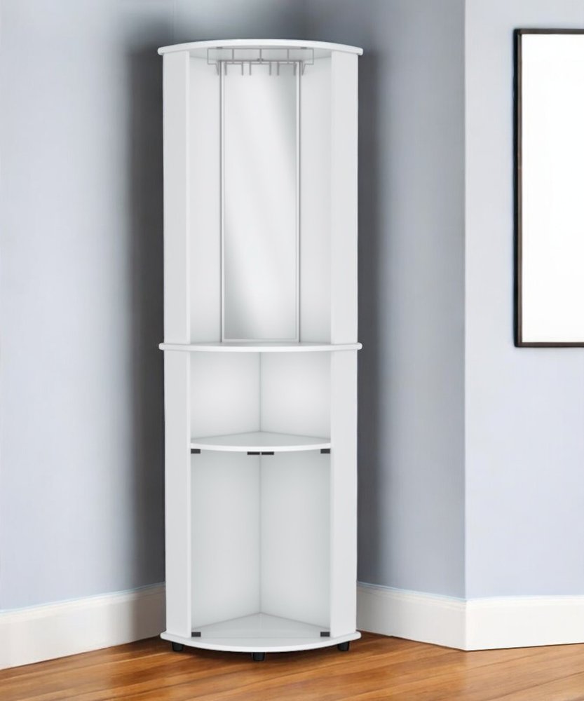75" White Wood Corner Bar Cabinet With Three Shelves  Warm Home View