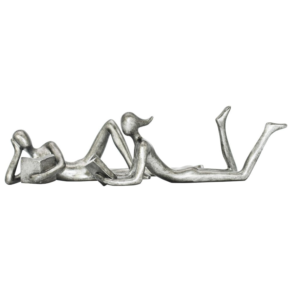 Set of Two Pewter Resin People Tabletop Sculpture  Warm Home View