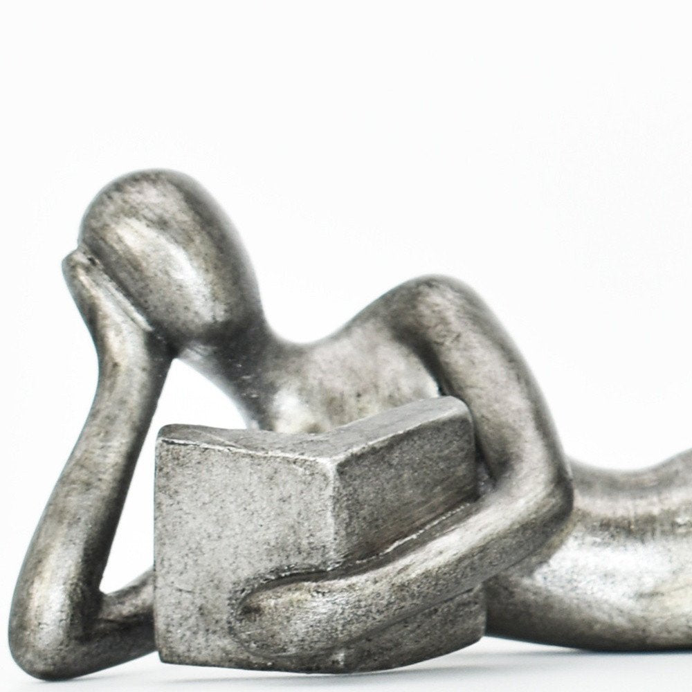 Set of Two Pewter Resin People Tabletop Sculpture  Warm Home View