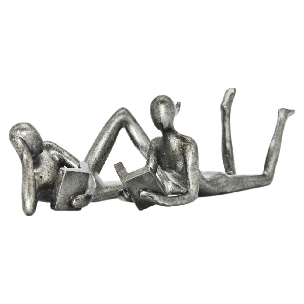 Set of Two Pewter Resin People Tabletop Sculpture  Warm Home View