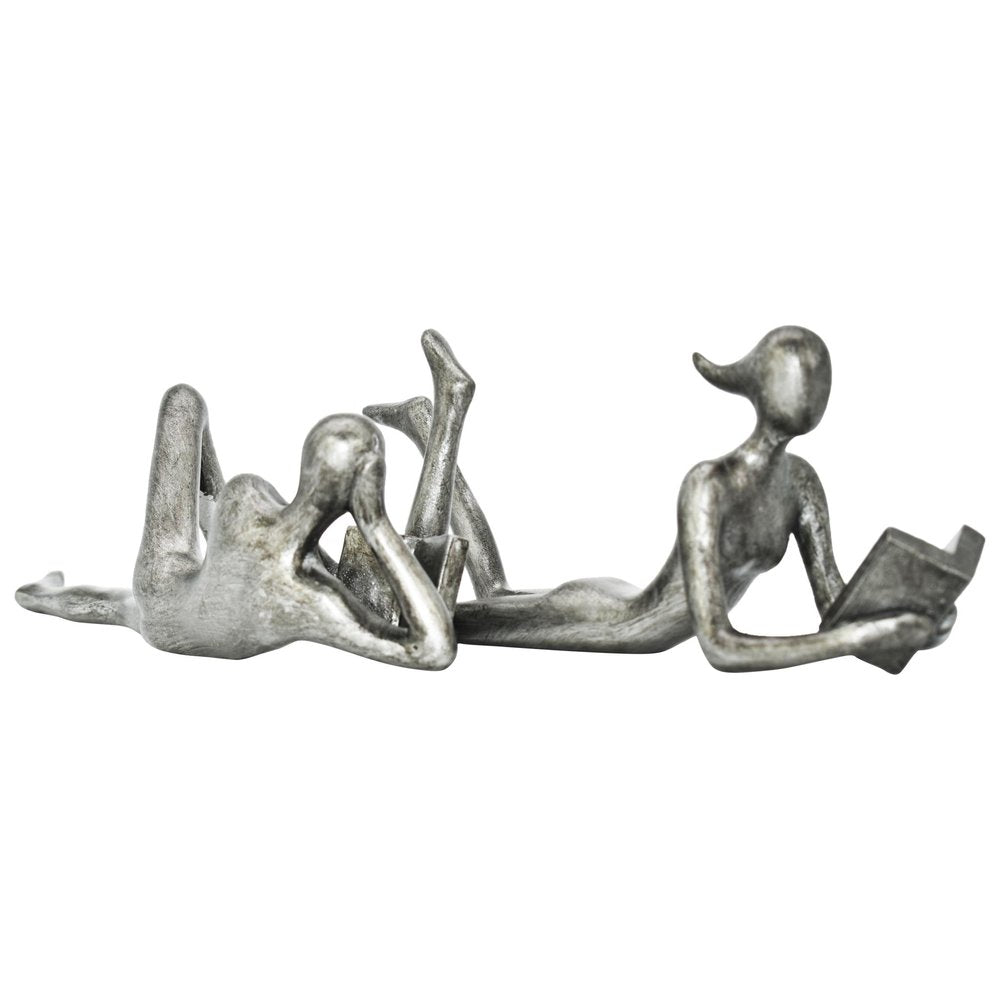 Set of Two Pewter Resin People Tabletop Sculpture  Warm Home View