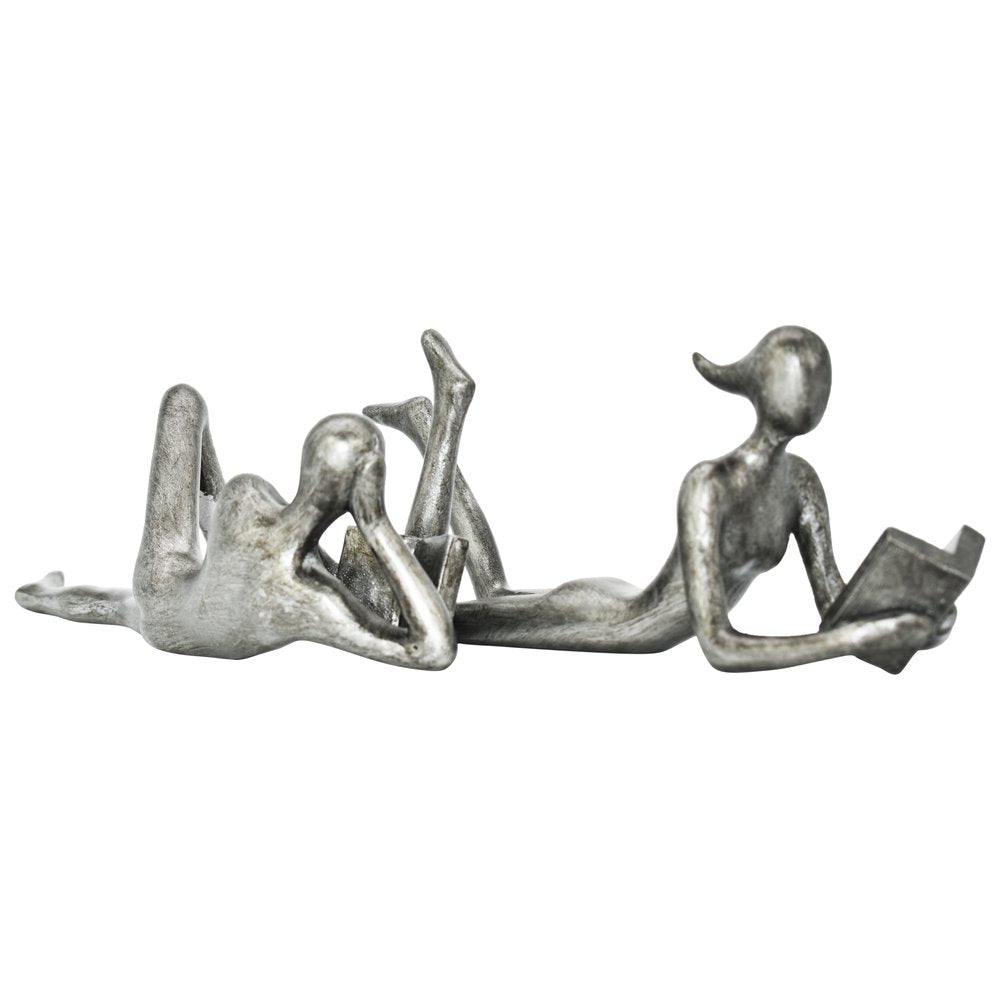 Set of Two Pewter Resin People Tabletop Sculpture  Warm Home View