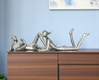 Set of Two Pewter Resin People Tabletop Sculpture  Warm Home View
