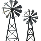 Set of Two Pewter Metal Windmill Tabletop Sculpture  Warm Home View