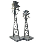 Set of Two Pewter Metal Windmill Tabletop Sculpture  Warm Home View