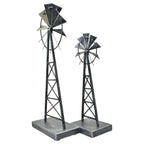 Set of Two Pewter Metal Windmill Tabletop Sculpture  Warm Home View
