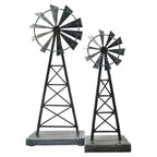 Set of Two Pewter Metal Windmill Tabletop Sculpture  Warm Home View