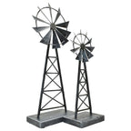 Set of Two Pewter Metal Windmill Tabletop Sculpture  Warm Home View