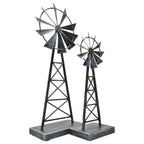 Set of Two Pewter Metal Windmill Tabletop Sculpture  Warm Home View