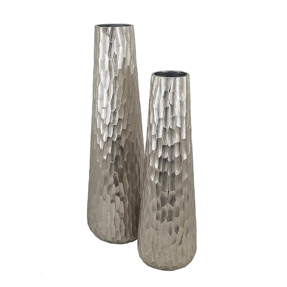 Set of Two Silver Cast Aluminum Textured Table Vases  Warm Home View