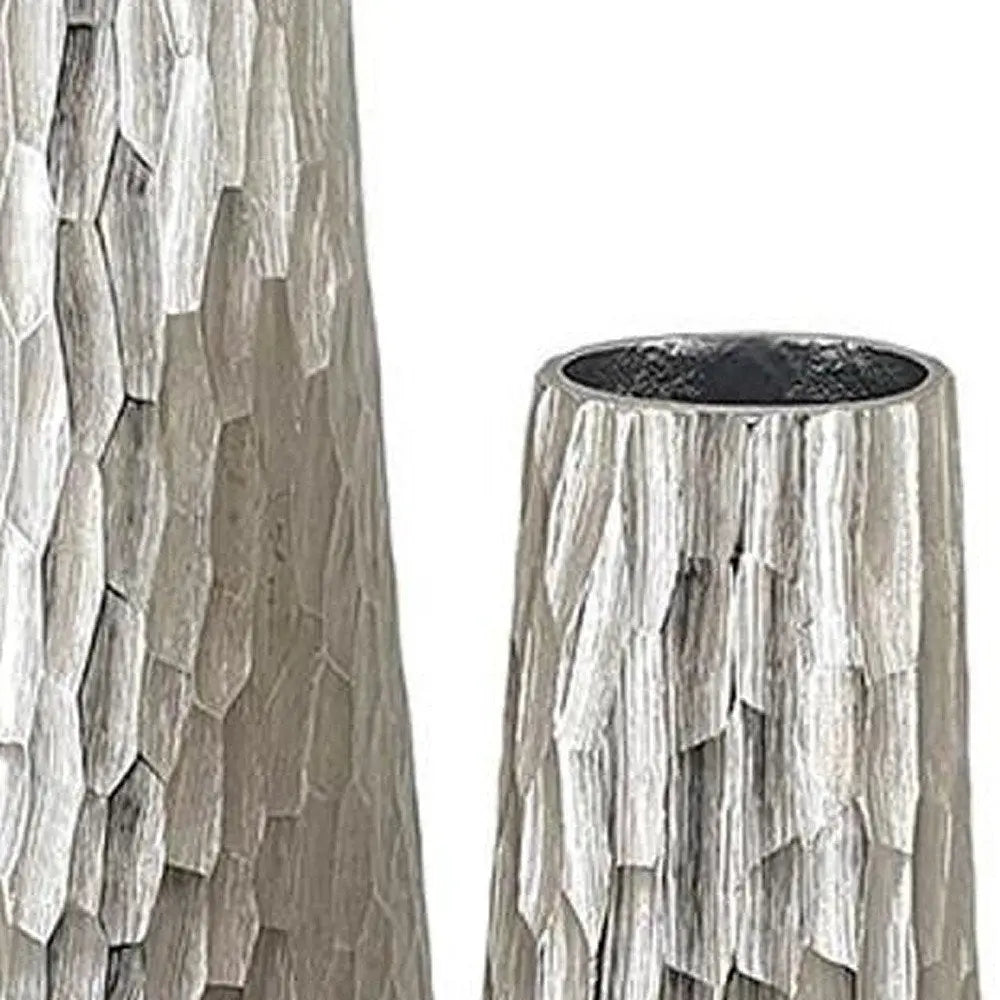 Set of Two Silver Cast Aluminum Textured Table Vases  Warm Home View