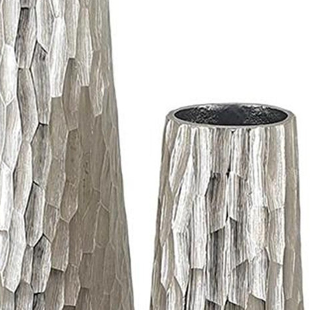 Set of Two Silver Cast Aluminum Textured Table Vases  Warm Home View