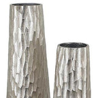 Set of Two Silver Cast Aluminum Textured Table Vases  Warm Home View