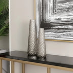 Set of Two Silver Cast Aluminum Textured Table Vases  Warm Home View