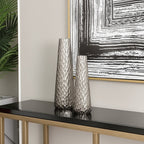 Set of Two Silver Cast Aluminum Textured Table Vases  Warm Home View