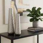 Set of Two Silver Cast Aluminum Textured Table Vases  Warm Home View