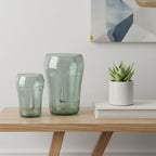 Set of Two Light Green Glass Modern Abstract Faces Table Vases  Warm Home View