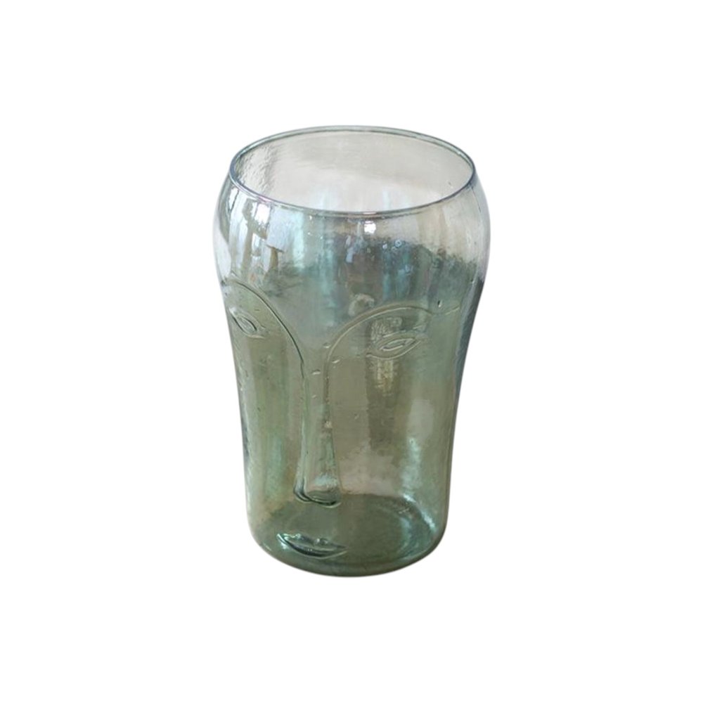 Set of Two Light Green Glass Modern Abstract Faces Table Vases  Warm Home View