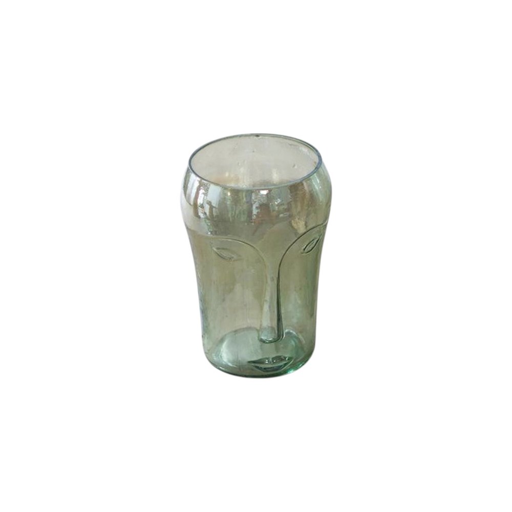Set of Two Light Green Glass Modern Abstract Faces Table Vases  Warm Home View