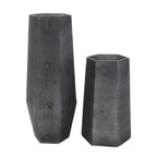 Set of Two Black Hexagonal Glass Table Vases  Warm Home View