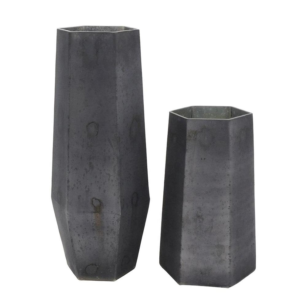 Set of Two Black Hexagonal Glass Table Vases  Warm Home View