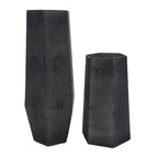 Set of Two Black Hexagonal Glass Table Vases  Warm Home View