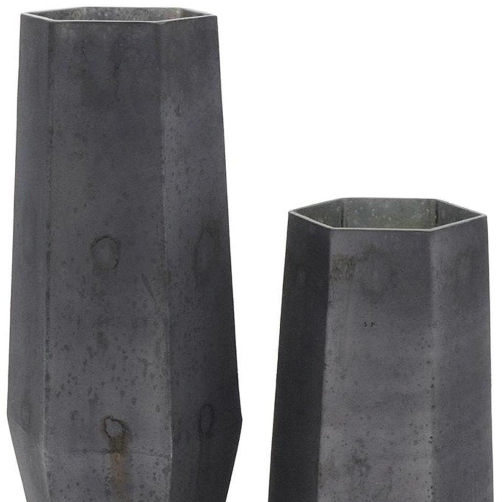 Set of Two Black Hexagonal Glass Table Vases  Warm Home View